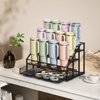 MOJOHAND Water Bottle Organizer for Stanley, 4-Tier 12 Bottles Rack with Storage Basket for Cup Accessories, Large Tumbler Holder Stand, Water Bottle Holder Wine Rack