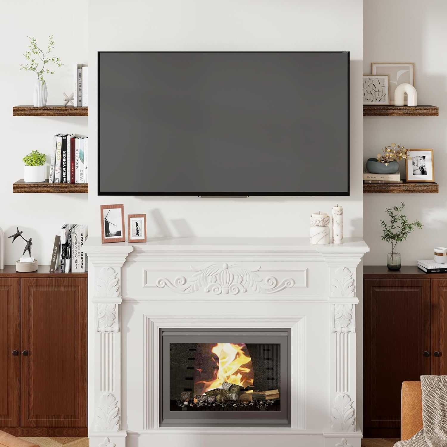 Heimlove 16 Inch Floating Shelves for Wall Rustic Brown Shelves Set of 2,Wall Mounted Rustic Wood 8 Inch Deep Floating Shelf with Invisible Brackets for Bedroom Kitchen Living Room