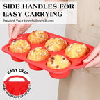 2 Pcs Jumbo Muffin Pan with Metal Frame, Nonstick 6 Cup Extra Large Cupcake Pan for Baking, Silicone Deep Muffin Tray for Egg Bites (Red)