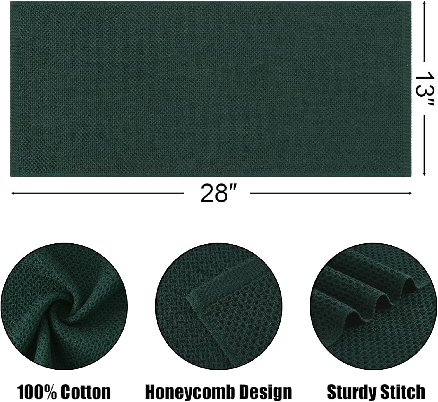 Kitinjoy 100% Cotton Waffle Weave Kitchen Towels, 6-Pack Super Soft and Absorbent Dish Towels for Drying Dishes, Kitchen Hand Towels, 13 in x 28 in, Blackish Green