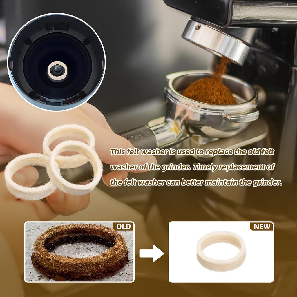 Felt Washer Replacement for Breville Espresso Machine Grinders (6 Pack), Felt Washer Lower Burr Wool Ring Compatible with BES870, BES878, BES880, BES980, BCG820 Accessories
