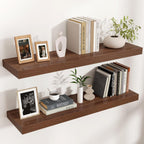 Floating Shelves - 2 Large Wall Mounted Shelves with Invisible Brackets, Long Walnut Wood Floating Wall Shelf for Living Room, Bedroom, Kitchen (36" W x 9" D x 1.5" H)