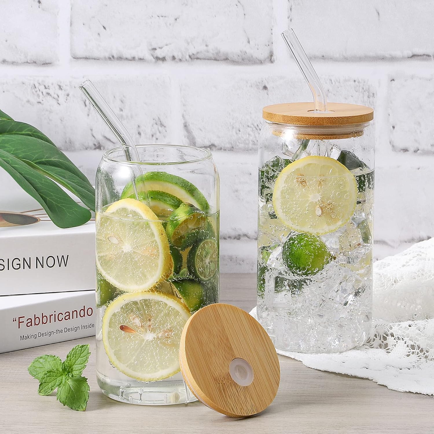 Glass Cups with Lids and Straws, 16oz Drinking Glasses, Iced Coffee Cups, Glass Tumbler with Lid, Great for Soda Boba Tea Cocktai (1 PACK)