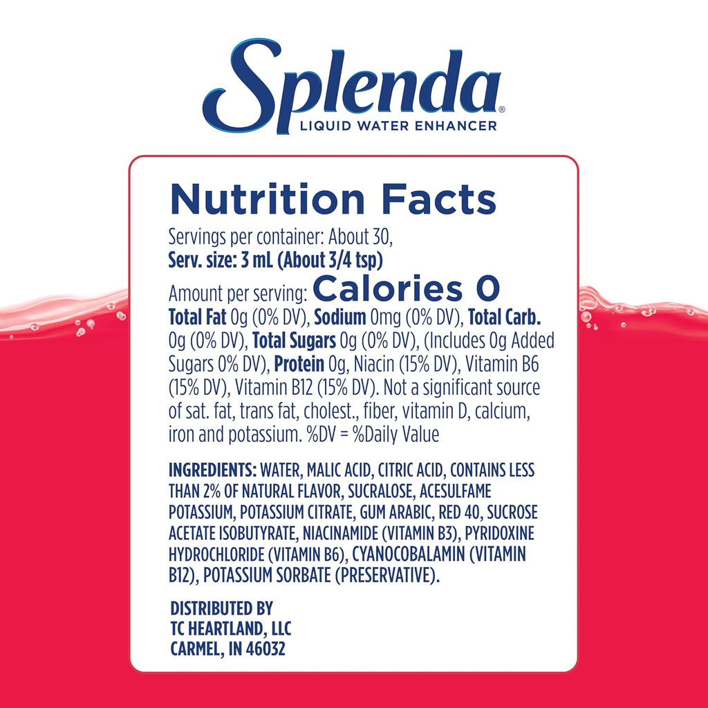 SPLENDA Liquid Water Enhancer Drops, Sugar Free, Zero Calorie, Natural Flavor, Concentrated Drink Mix, 3.11 Fl Oz Each Bottle (Fruit Punch, 2 Pack)
