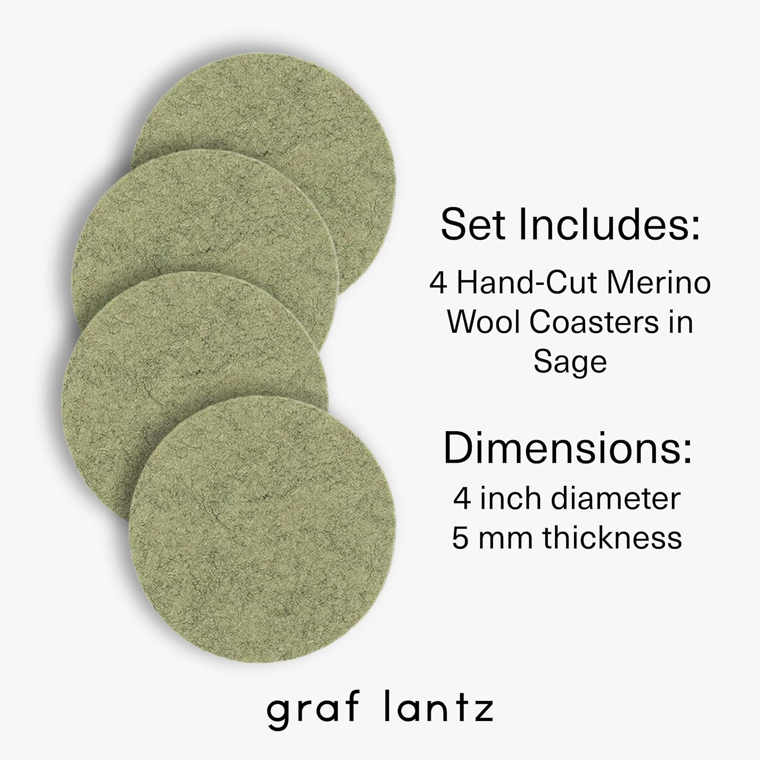 Graf Lantz - Bierfilzl Merino Wool Round Coasters Set of 4 - Sage (4" Circles) - Absorbs 30% of Weight - German Wool - Heat Resistant, Sustainable, & Reusable - Home Decor & Coffee Table Decor