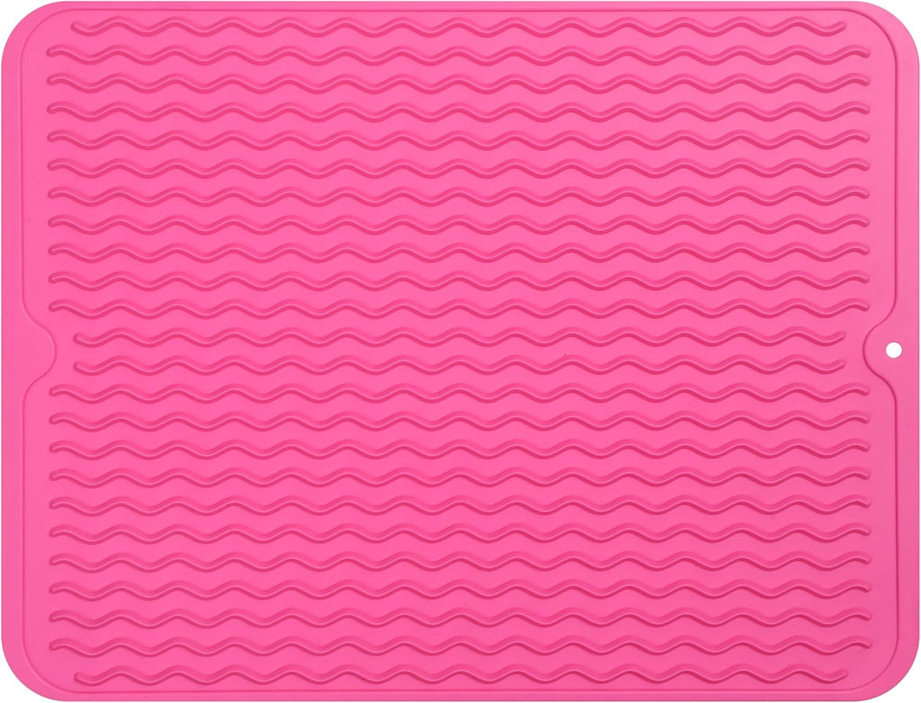 Silicone Dish Drying Mat for Multiple Usage,Easy clean,Eco-friendly,Heat-resistant Silicone Mat for Kitchen Counter or Sink,Refrigerator or drawer liner Rose L 16 inches x 12 inches