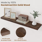 Floating Shelves for Wall Decor, 8 Inch Deep Rustic Solid Elm Wood Floating Shelves Wall Mounted, Wall Shelves with Invisible Bracket for Living Room Bathroom Bedroom Kitchen, 36 Inch Set of 2, Walnut