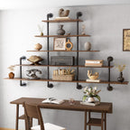 70" Industrial Pipe Shelving - 5 tier Rustic Solid Wood and Heavy Duty Metal Pipe Shelves for Wall,Kitchen Shelves Wall Mounted,Floating Bookshelf,Wall Shelves for Bathroom,Living Room,Coffee Bar