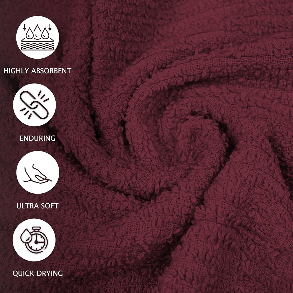 ZUPERIA Bar Mop Kitchen Towels - Pack of 12 (16"x19”)100% Ring Spun Cotton - Dish Washcloths For Superb Cleaning and Less Lint - Highly Absorbent Dish Cloths and Dish Towels For Everyday use(Burgundy)