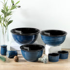 Ceramic Mixing Bowls,Large Serving Bowls 2.1/1.5/1.0 Qt,Salad Bowls Set of 3 for Kitchen Space Saving Storage,Nesting Bowls for Popcorn,Soup,Fruit, Microwave & Dishwasher Safe,Navy Blue