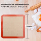 Square Silicone Baking Mats for 10 Inch Cake Pan, 9.65"Square Food Grade Silicone Mat for Baking Sheet for Cake/Pastry/Toast/Pie, Non-Stick Reusable Baking Mat for 10x10 Air Fryer/Cake Pan/Oven