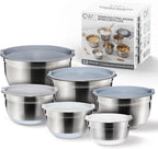 COOK WITH COLOR Stainless Steel Mixing Bowls Set with Lids - Nesting Bowls with Non-Slip Bottom, Grey, 12 Pieces