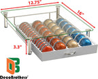 DecoBrothers Crystal Tempered Glass Vertuo Pod Holder Drawer, 28 Large or 56 Small Nespresso Capsule Organizer, White