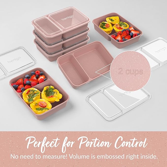 Bentgo Prep - 20-Piece 2-Compartment Reusable Meal Prep Containers with Lids, PFAS & BPA Free Materials, Durable, Microwave, Freezer, & Dishwasher Safe To Go Food Storage (Sweet Pea Glitter)