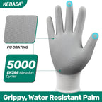 Kebada W1 Work Gloves for Men and Women, 12 Pairs Touchscreen Safety Gloves with Grip, PU-Coated, Ideal for Light & Medium Duty Tasks, White, X-Large