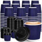 100 4oz Disposable Espresso Cups with Lids Ripple Corrugated Paper Disposable Coffee Cups Cups for Hot Chocolate, Tea, and Cocoa Drinks (Blue)