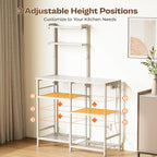 Huuger 31.5 Inch Bakers Rack with Power Outlets, Kitchen Microwave Stand with Storage, Coffee Bar with 4 Hooks, 3-Level Height Open Shelves, White