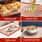 Non Stick Silicone Pastry Mat, Dough Mat for Rolling, Food-grade Reusable Baking Mat Fondant Mat Nonslip Kitchen Mat for Counter Oven Mat for Making Cookies Macarons Bread Pizza