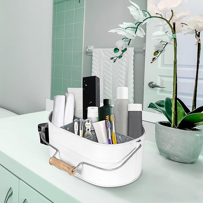 Alpha Living Home 4-Compartment Flatware Caddy - Metal Cutlery Holder Silverware & Condiment Organizer - Perfect for Kitchen, Dining, and Picnics (White)