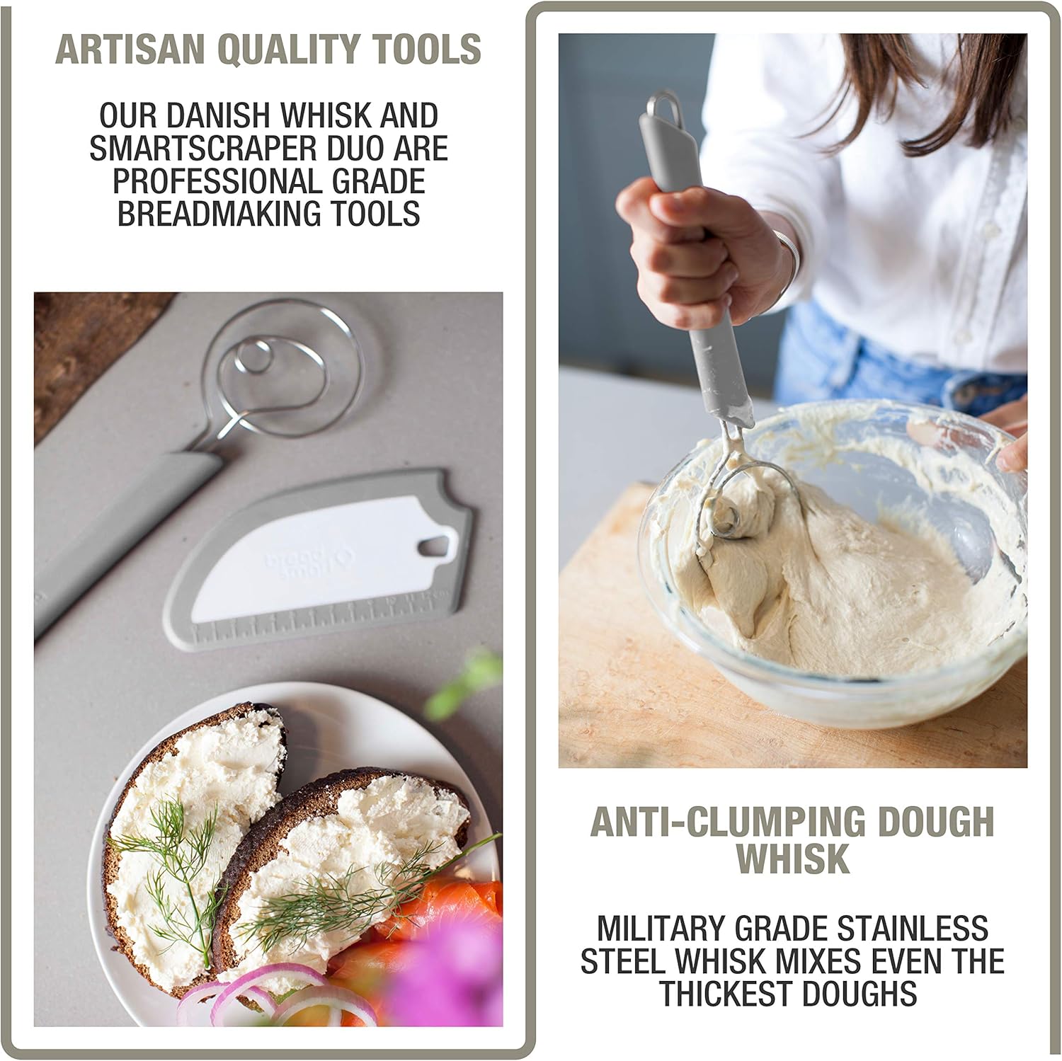 Artisan Bread Whisk and Bench Scraper Duo - Essential Dough Mixer Tools - Sourdough Bread Baking Supplies