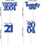 Gyufise 24Pcs 21st Birthday Cupcake Toppers Glitter Twenty-one Vintage 2004 Cheers to 21 Cupcake Picks Birthday Cake Decorations for Happy 21st Anniversary Party Supplies Deep Blue