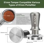 IKAPE 51mm Espresso Tamper, Premium Barista Coffee Tamper with Calibrated Spring Loaded, 100% Flat Stainless Steel Base Tamper for Espresso Machine