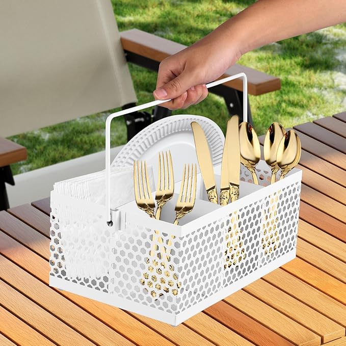 Utensil Holder, Silverware Caddy,Organizer Cutlery Holder, Kitchen Countertop Organizer, Metal Mesh White