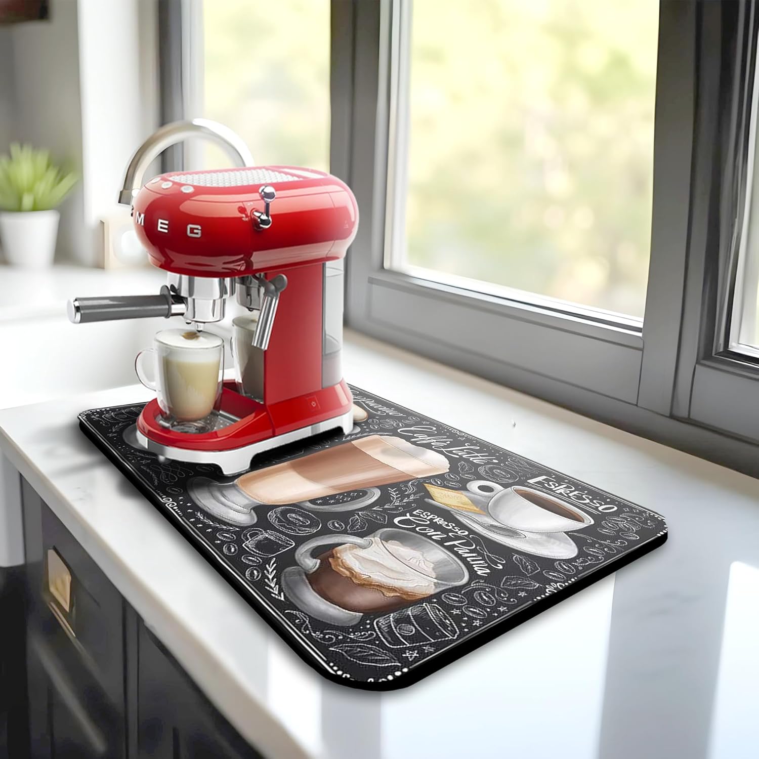 Dish Drying Mat Super Absorbent – 12" x 18" Coffee Mat for Countertops – Non-Slip Drying Mat for Kitchen Counter – Easy to Clean Water Absorbent Mat – Quick Dry Dish Drying Mats (Americano)