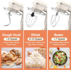 3-IN-1 Electric Stand Mixer, 6.5QT Bowl 660W 10-Speed Kitchen Mixer, Household Food Mixers include Dough Hook, Beater and Whisk, Bread Cake Mixer for Baking and Most Home Cooks, Almond Cream