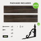 RICHFOCUS Floating Shelves for Wall Decor, 35.4W x 8D Wall Shelves Set of 2, 8 Inch Deep Rustic Wood Shelves Wall Mounted with Brackets, Long Floating Shelves for Living Room Bedroom Kitchen, Black