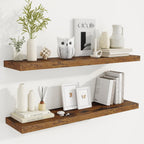 Fun Memories 40" Rustic Wood Floating Shelves with Invisible Brackets for Storage & Decor, Deep Wall Mounted Shelves for Bathroom, Kitchen, Living Room (Brown,Set of 2)