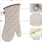 1 Pair Yarn Dyed Oven Mitts 100% Cotton Heat Resistant 470 Degree Gloves Men Women Cooking Baking Barbecue BBQ Microwave Crafting Machine Washable Pot Holders Mittens (Khaki)