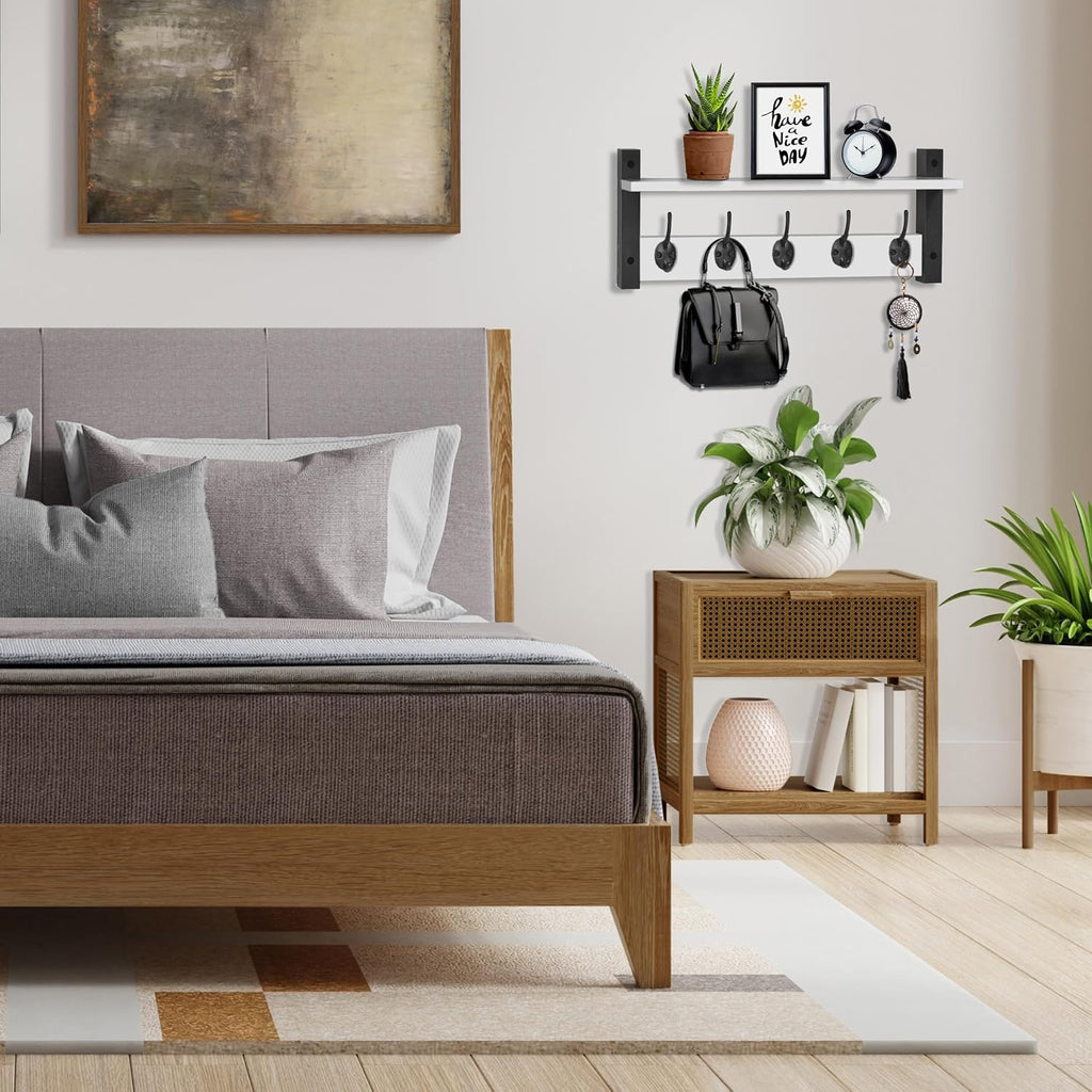 Sorbus Coat Hooks Wall Mount with Shelf – 24 Inch Coat Rack Wall Mount with 5 Heavy Duty Hooks – Floating Wall Shelf with Hooks for Entryway, Bathroom, Bedroom, Kitchen, or Mudroom (White)