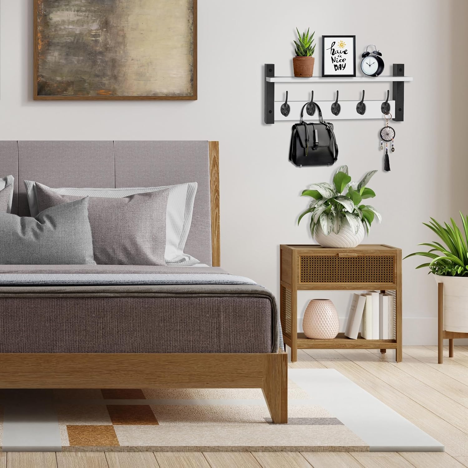 Sorbus Coat Hooks Wall Mount with Shelf – 24 Inch Coat Rack Wall Mount with 5 Heavy Duty Hooks – Floating Wall Shelf with Hooks for Entryway, Bathroom, Bedroom, Kitchen, or Mudroom (White)