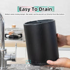 Kitchen Utensil Holder Extra Large 360°Rotating For Counter Organizer Stainless Steel Storage Cooking Silverware Caddy 3 Compartment Flatware Spoon Spatula Tool Cutlery Container（Black）