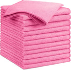 GLIMGLINT Pink Microfiber Cleaning Cloth, 12 Pack Cleaning Towels for Kitchen, Lint Free, Scratch-Free, Highly Absorbent, and Reusable Cleaning Rags for House, Window and Glass, Cars, 14"X12"