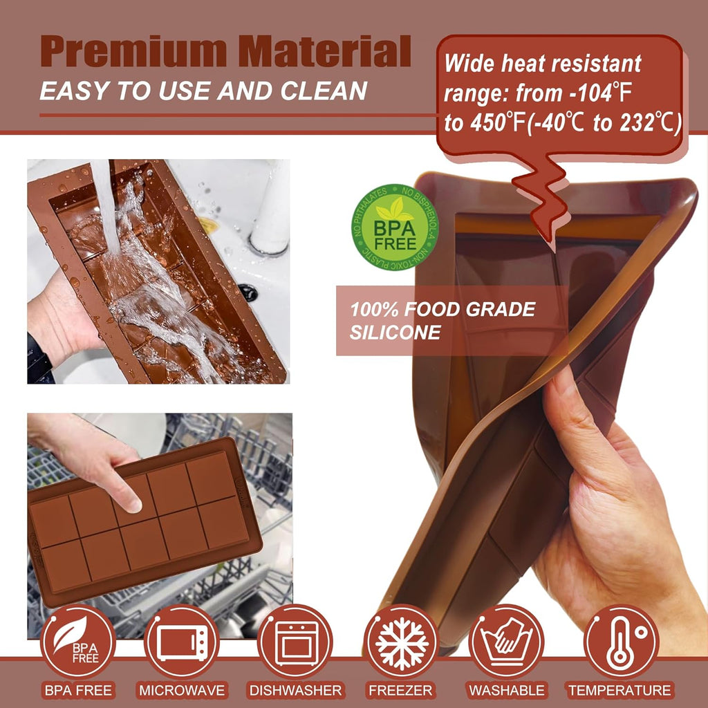 2 Pack Deep Chocolate Bar Molds Silicone,Large Stuffed Dubai Pistachio Deep Bar Moulds Kit 1 Inch Thick Big，for Homemade Making Bar Candy Bar Bpa Free DIY.