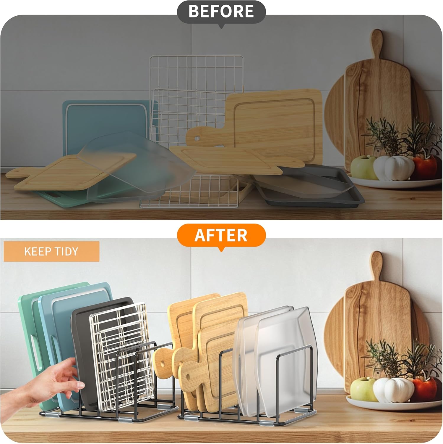 2-Pack Medium Black Cutting Board Racks, Kitchen Cabinet Organizer, 5 Tiered Shelves for Baking Trays, Cutting Boards, Cookie Sheets, Muffin Pans