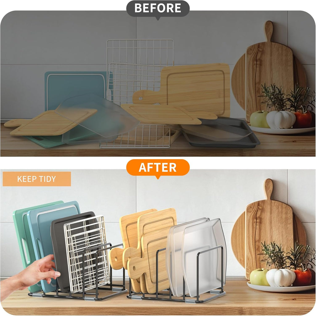 Cutting Board Organizer, Kitchen Cabinet Organizer, Divided Rack with 5 Slots for Baking Trays, Cutting Boards - Cookie sheet Organizer Inside Cabinet, Baking Sheets Holder (medium)