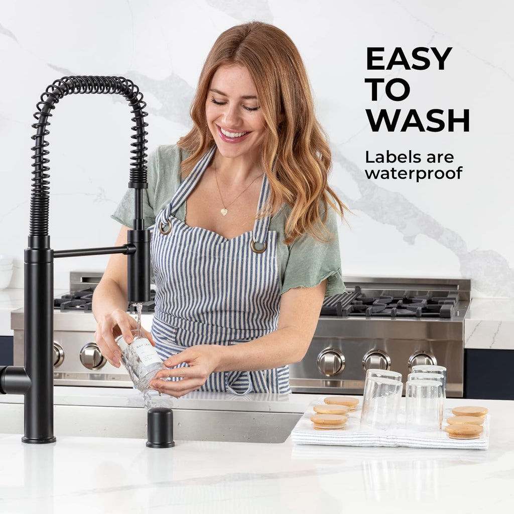 Empty Spice Jars with Label Pack (12x Bamboo Lid Glass Jar). Small 6oz Spice Storage Bottles with 112 Printed Stickers and 48 Writable Pantry Labels for Seasoning Containers