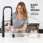 Empty Spice Jars with Label Pack (12x Bamboo Lid Glass Jar). Small 6oz Spice Storage Bottles with 112 Printed Stickers and 48 Writable Pantry Labels for Seasoning Containers