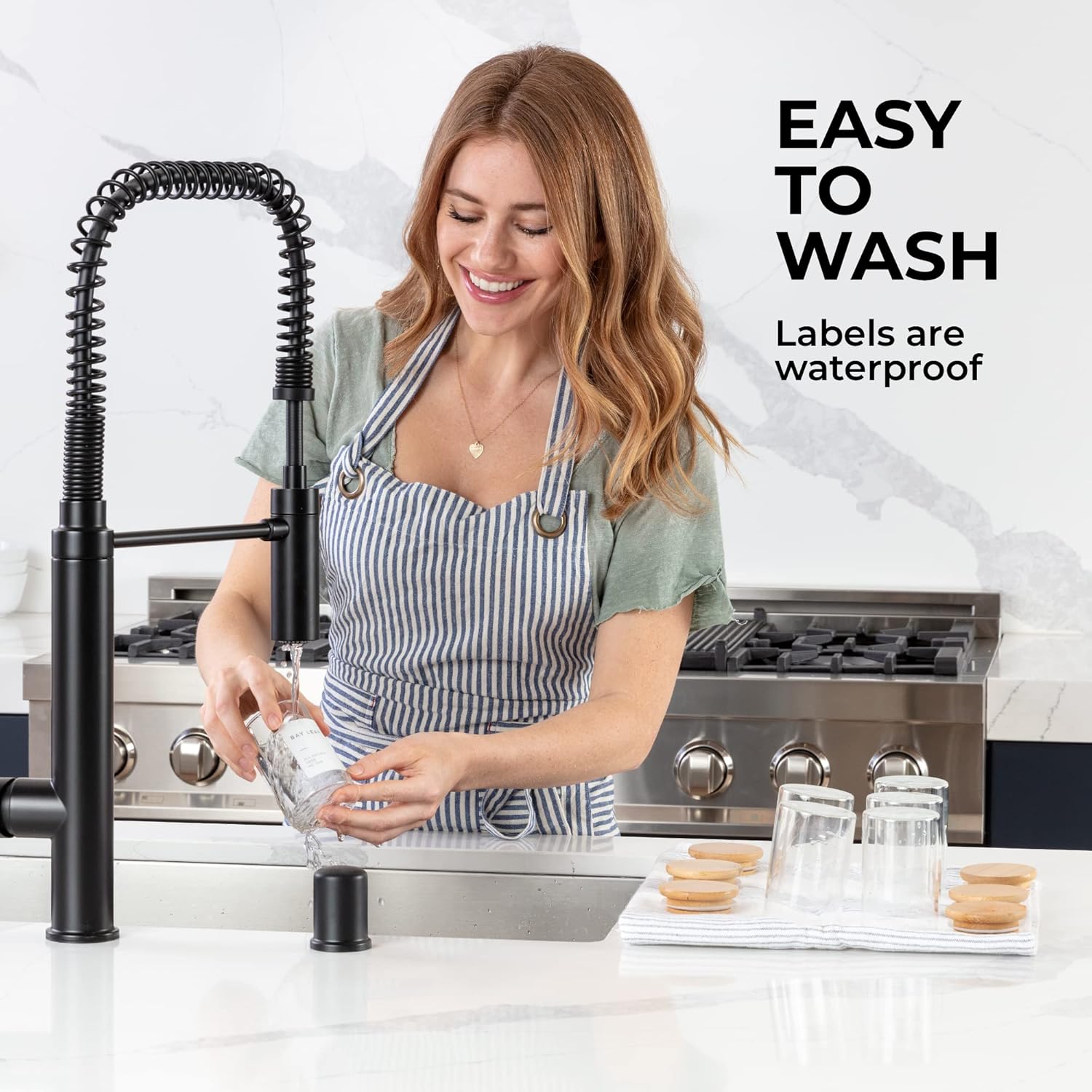 Empty Spice Jars with Label Pack (12x Bamboo Lid Glass Jar). Small 6oz Spice Storage Bottles with 112 Printed Stickers and 48 Writable Pantry Labels for Seasoning Containers