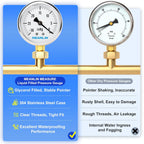 MEANLIN MEASURE -30~0Psi Stainless Steel 1/4" NPT 2.5" FACE DIAL,Vacuum Liquid Filled Pressure Gauge,Single Scale, WOG Water Oil Air Lower Mount, with 1/4" x 1/2" NPT and 1/4" x 3/8" NPT Hex Bushing