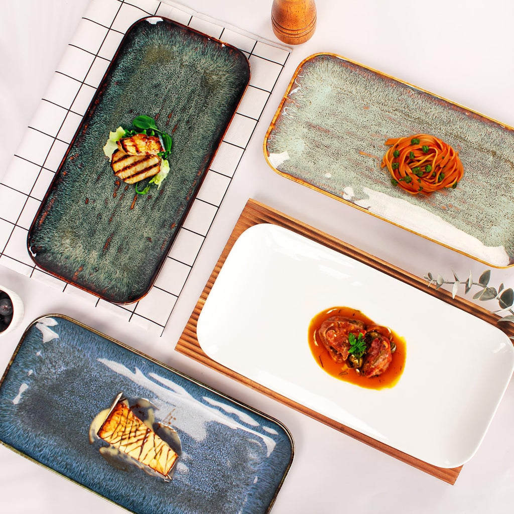 Porcelain Dinner Plates, Serving platters for entertaining, for Fruit, cheese, snack, Bread, cupcake, Salad - Scratch Resistant durable, Microwave, Dishwasher Safe, four colors 4 PCS