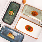 Porcelain Dinner Plates, Serving platters for entertaining, for Fruit, cheese, snack, Bread, cupcake, Salad - Scratch Resistant durable, Microwave, Dishwasher Safe, four colors 4 PCS