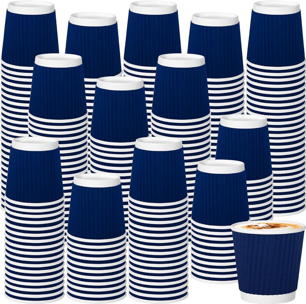 500 Pack Paper Espresso Coffee Cups, 4 oz Disposable Coffee Cups,Corrugated Insulated Ripple Wall, Paper Ripple Cup for Coffee, Hot Chocolate and Hot Tea Drinks -Navy
