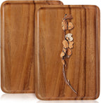 2 Pcs Wooden Rectangle Serving Trays for Ottoman Bar Party Food Tray Large Fruit Rectangular Platter Best Acacia Wood Plates for Decor Cheese Serving Board Snack Tray Charcuterie Boards Serving Dishes