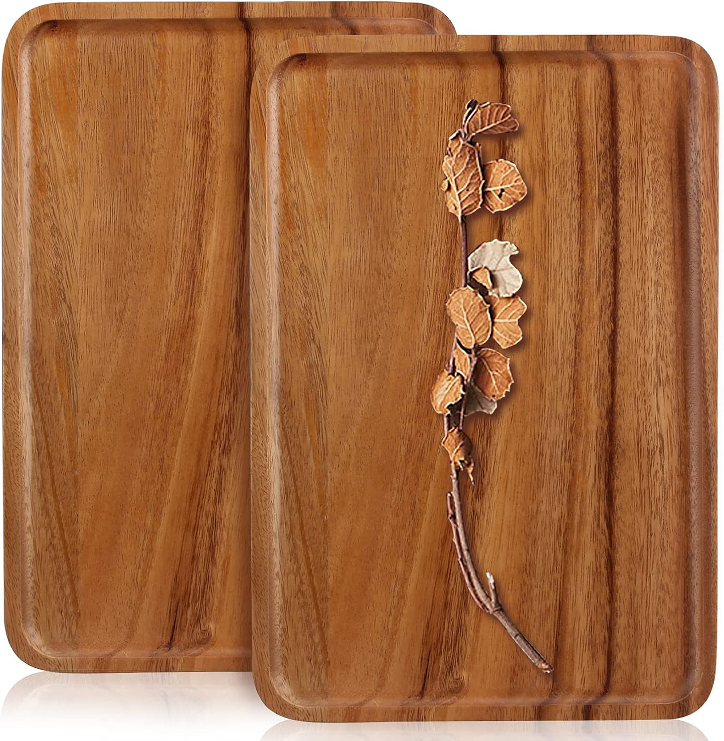 2 Pcs Wooden Rectangle Serving Trays for Ottoman Bar Party Food Tray Large Fruit Rectangular Platter Best Acacia Wood Plates for Decor Cheese Serving Board Snack Tray Charcuterie Boards Serving Dishes