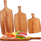 Kathfly 3 Pcs Acacia Wood Cutting Board with Handle Wooden Laser Kitchen Serving Charcuterie Board for Vegetables Meat Pizza Cheese Fruit Bread(17x7, 14x7, 10x7 Inch)
