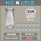 6.76 oz / 200ml Vintage Glass Bottle with Leakproof Clear Lid, Reusable & Eco-Friendly – Ideal for Milk, Juices, Smoothies, Infused Water, BPA-Free Glass Bottle (72-Pack)